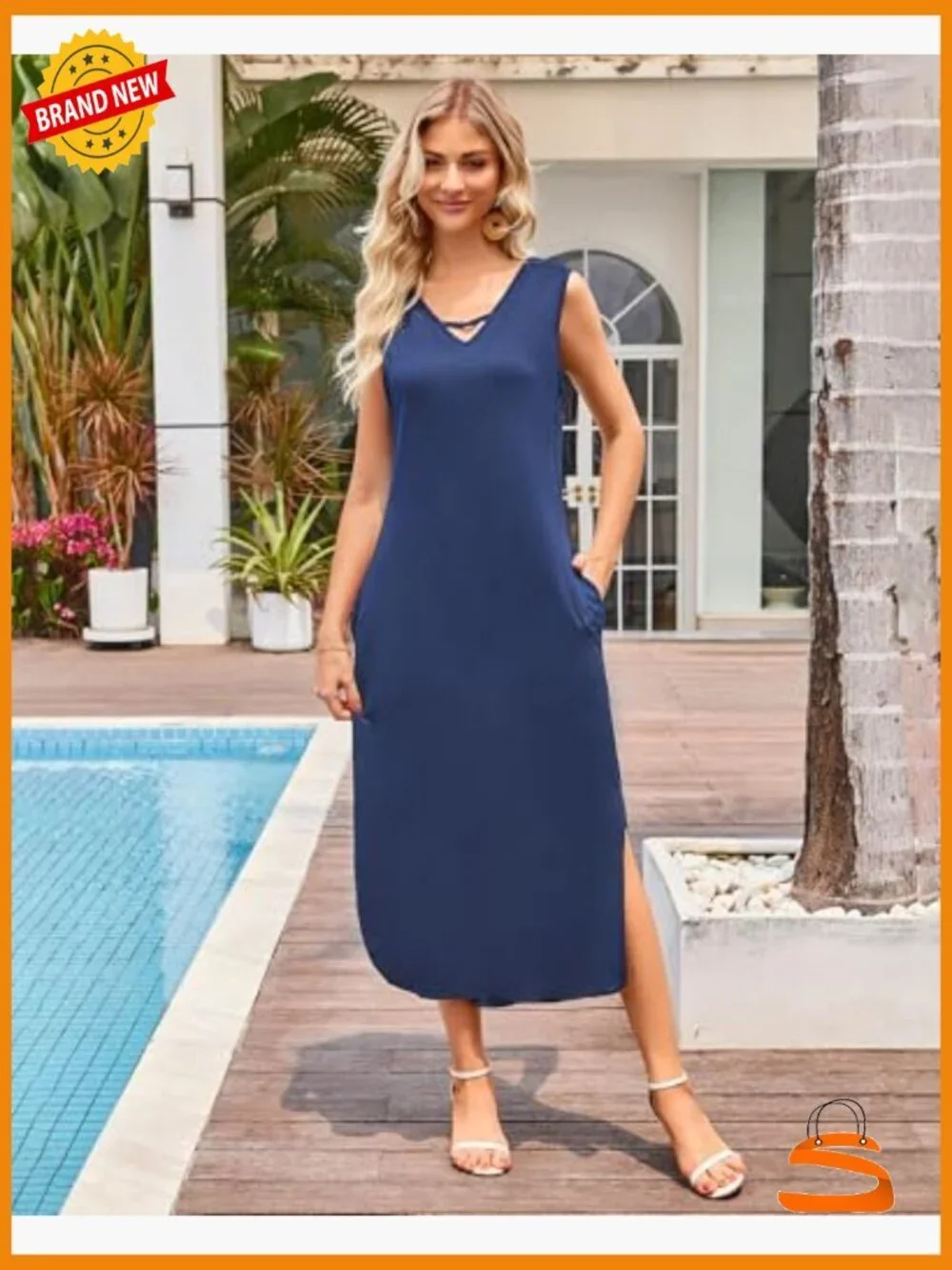 Sleeveless Maxi Dress Set with Cover Up V-Neck Flowy